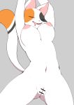  absurd_res anthro blush breasts calico_cat censored domestic_cat eyes_closed felid feline felis female fur genitals hi_res mammal nipples nude pussy simple_background solo umisag85rabb99 white_body white_fur 