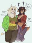 2026 2_horns admiring alternative_fashion ambiguous_anthro ambiguous_gender anthro antlers asriel_dreemurr black_antlers black_bra black_bracelet black_clothing black_coded black_fingernails black_nails black_nose black_underwear blush blush_lines boss_monster_(undertale) bottomwear bovid bra bracelet breasts brown_body brown_fur brown_hair buckteeth caprine chest_tuft choker claws cleavage clothed clothed_ambiguous clothed_anthro clothed_female clothing collarbone colored_nails countershade_face countershade_tail countershade_torso countershading crossgender cute_fangs december_holiday deer deltarune denim denim_bottomwear denim_clothing double_chin dreadlocks duo emanata english_text eyelashes eyewear facial_piercing fangs fat_upper_pubic_area female female/ambiguous finger_claws fingernails flesh_fang floppy_ears fluffy fluffy_ears fluffy_tail fur furrowed_eyebrows glasses goat green_clothing green_hair_tie green_jacket green_topwear grey_horn grunge_(fashion) hair hair_over_eye hand_around_waist hand_on_another's_back hand_on_another's_chest hand_on_another's_hip hand_on_hip hi_res horn humanoid_hands inner_thoughts jacket jeans jewelry kinky_hair lightner lips long_ears love loving_gaze mammal medium_breasts medium_hair midriff nails navel necklace new_world_deer nonbinary_(lore) nose_piercing nose_ring open_clothing open_mouth open_shirt open_smile open_topwear overweight overweight_ambiguous overweight_anthro pants pattern_clothing pattern_shirt pattern_topwear piercing plaid plaid_clothing plaid_shirt plaid_topwear pronouns rectangular_glasses red_clothing red_shirt red_topwear reindeer ring_piercing scut_tail shaded shirt short_snout short_tail simple_background slim slim_anthro slim_female small_glasses smile snout soft_shading star_ear_piercing striped_clothing striped_shirt striped_topwear stripes t4t tail tail_tuft teal_background teeth text thick_bottom_lip thought_bubble tied_hair topwear torn_bottomwear torn_clothing torn_jeans torn_pants trans_(lore) trans_man_(lore) trans_woman_(lore) tuft undertale undertale_(series) underwear weight_difference white_body white_fur white_hair wolfertinger y_nose
