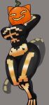 2025 big_breasts bodysuit breasts clothed clothed_female clothing curvy_figure digital_drawing_(artwork) digital_media_(artwork) domestic_cat epic_games felid feline felis female food for_a_head fortnite front_view fruit grey_background hands_behind_head hi_res jack-o'-lantern mammal nipple_outline object_head plant portrait pumpkin pumpkin_head simple_background skeleton_costume skinsuit small_waist smile snazzle_snapp solo spice_(fortnite) tail tight_clothing