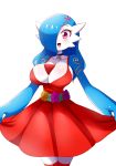 absurd_res big_breasts blue_hair blush breasts clothed clothing dress fan_character female gardevoir hair hi_res long_hair looking_at_viewer lucyfercomic nintendo open_mouth open_smile pink_eyes pok&eacute;mon pok&eacute;mon_(species) red_clothing red_dress saraiah_(lucyfercomic) simple_background smile solo video_games white_background 
