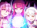  3girls bare_shoulders commentary_request demon_girl eyebrows_visible_through_hair horns multiple_girls short_hair smile succubus succubus_prison toki_(tokinokogiri) white_hair 