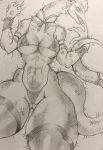  2020 absurd_res anthro breasts butt_from_the_front clothed clothing female grabbing_sheets hi_res looking_at_viewer lying mangus0723 on_back open_mouth scales scalie skimpy solo teeth traditional_media_(artwork) 