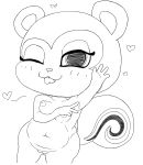  &lt;3 animal_crossing anthro black_and_white breasts female genitals hi_res mammal monochrome nintendo nude pecan_(animal_crossing) pussy rodent sciurid simple_background simski slightly_chubby solo tongue tongue_out video_games white_background 