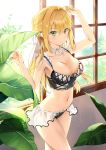  1girl ahoge bangs bare_shoulders blonde_hair blush breasts collarbone fate/extra fate_(series) green_eyes hair_between_eyes ice_(ice_aptx) large_breasts long_hair looking_at_viewer nero_claudius_(fate) nero_claudius_(fate)_(all) smile solo 