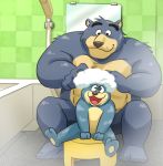  2018 anthro bathing cub duo hi_res humanoid_hands kemono kmhr_889012 male mammal overweight overweight_male sitting ursid young 