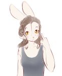  2020 alasou anthro brown_hair clothed clothing digital_media_(artwork) female gesture hair hi_res lagomorph leporid looking_at_viewer mammal middle_finger rabbit simple_background solo white_background yellow_eyes 