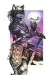  2020 anthro armor breastplate canid canine canis clothed clothing female full_moon fully_clothed hair isa_wexler mammal melee_weapon mixed_media moon outside painting_(artwork) pen_(artwork) ponytail shield solo spiderdragon star straps sword traditional_media_(artwork) vambraces watercolor_(artwork) weapon were werecanid werecanine werewolf wolf wraps wrist_wraps 