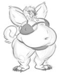  anthro belly big_belly big_breasts breasts canid canine canis claws clothed clothing digital_media_(artwork) domestic_dog feet female fur hair hi_res looking_at_viewer mammal monochrome navel nicnak044 obese obese_female overweight overweight_female paws pose smile solo topwear whiskers 