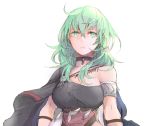  1girl armlet black_dress breasts byleth_(fire_emblem) byleth_(fire_emblem)_(female) choker cleavage closed_mouth dancer dress fire_emblem fire_emblem:_three_houses green_eyes green_hair robaco simple_background solo upper_body white_background 