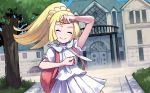  ^_^ closed_eyes facing_viewer flat_chest kodama_(artist) lillie_(pokemon) no_humans official_art pokemon pokemon_(game) pokemon_trading_card_game pokemon_usum solo standing third-party_source 