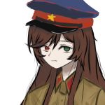  1girl artist_request brown_hair communism green_eyes hat heterochromia military military_uniform nkvd peaked_cap portrait red_eyes rozen_maiden suiseiseki uniform 