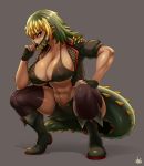  2020 5_fingers abs absurd_res alternate_species big_breasts boots bottomwear bra breasts brute_wyvern capcom clothing crouching deviljho ear_piercing female fingerless_gloves fingers footwear gloves grey_background handwear hi_res humanoid humanoidized jmg legwear looking_at_viewer mammal monster_girl_(genre) monster_hunter muscular muscular_female nipple_outline piercing sharp_teeth shorts simple_background solo teeth thigh_highs topwear underwear video_games 