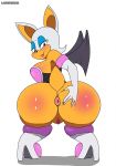  anthro anus big_breasts big_butt blush bottomless breasts butt canid chiropteran clothed clothing eulipotyphlan eyeshadow female genitals gloves grey_eyes hair handwear hi_res huge_butt laundrymom looking_back makeup mammal presenting presenting_hindquarters pussy rouge_the_bat simple_background solo sonic_the_hedgehog_(series) spread_butt spreading standing thick_thighs video_games white_background wide_hips 