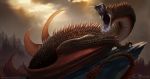 17:9 2017 absurd_res ambiguous_gender arvalis day detailed_background digital_media_(artwork) dragon english_text feral hi_res outside sky solo spines text wyvern 