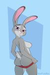  anthro breasts butt digital_media_(artwork) disney female fur hi_res judy_hopps lagomorph leporid looking_at_viewer mammal nipples noxfurybox nude rabbit simple_background smile solo zootopia 
