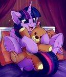 2020 bed equid feathered_wings feathers female feral friendship_is_magic furniture hi_res horn hug mammal my_little_pony on_bed shadowreindeer smile solo teddy_bear twilight_sparkle_(mlp) winged_unicorn wings 
