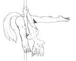  2020 5:4 anthro breasts butt canid canine dancing digital_media_(artwork) facial_scar featureless_breasts featureless_crotch female fur fur_markings garu_(vecnarvi) hair hi_res mammal markings monochrome navel nude pole pole_dancing scar sketch smile solo stripper_pole upside_down vecnarvi 