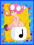  anus blush breasts butt butt_grab female fungus gametimeasia genitals hand_on_butt humanoid looking_back mammal mario_bros mushroom musical_note nintendo nipples not_furry note_block presenting presenting_hindquarters pussy short_stack sitting smile solo thick_thighs toad_(mario) toadette video_games wide_hips 