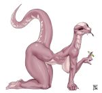  2020 anthro breasts fangs female forked_tongue holding_object looking_at_viewer nipples non-mammal_breasts nude red_eyes reptile reptilian_orbit scalie signature simple_background snake solo tongue tongue_out vial white_background 