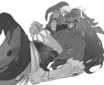  2020 black_and_white blush body_hair butt clothing duo eyes_closed facial_hair french_kissing ganondorf gerudo hair humanoid humanoid_pointy_ears hylian kissing kukumomo larger_male link long_hair male male/male mammal monochrome muscular muscular_male nintendo nipples not_furry simple_background size_difference smaller_male straddling the_legend_of_zelda torn_clothing video_games 