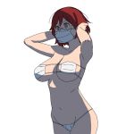  1girl adjusting_hair armpits arms_up breasts brown_hair face_mask glasses green_eyes highres large_breasts mask mask_on_breasts navel nude onsen_tamago_(hs_egg) original shadow short_hair solo surgical_mask white_background 