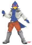  anthro avian beak blue_body blue_eyes blue_fur clothed clothing falco_lombardi fur hi_res invalid_tag ligoni looking_at_viewer male muscular nintendo simple_background solo star_fox video_games white_background 