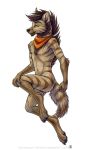  2019 4_toes 5_fingers anthro black_nose brown_body brown_fur brown_hair digitigrade fingers fur hair hyaenid male mammal navel shinigamigirl simple_background smile solo striped_hyena toes white_background 