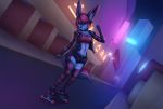  2020 5_fingers ailuranthropy anthro canid canine city clothed clothing detailed_background digital_media_(artwork) female fingers hair mammal midriff navel night outside purple_hair solo standing 