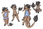  2020 3:2 anthro big_tail biped blush bodily_fluids bottomless bovid bovine brown_body brown_fur butt cattle clothed clothing digital_media_(artwork) female fur genital_fluids genitals hair hi_res hooves horn looking_at_viewer looking_back mammal manitka manitka_(character) multiple_poses open_mouth pose pussy pussy_juice rear_view simple_background sitting smile solo standing sweater teeth topwear virgin_killer_sweater 