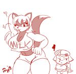  angry anthro big_breasts breasts clothed clothing dawn_the_hedgewolf duo fan_character female fully_clothed hedgewolf huge_breasts jmi_the_raccoon jmynstyx mammal monochrome one_eye_closed procyonid raccoon simple_background sonic_the_hedgehog_(series) white_background 