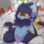  1:1 bodily_fluids cum cumshot drooling ejaculation genital_fluids group hi_res luxray male nintendo pok&eacute;mon pok&eacute;mon_(species) presto_(artist) saliva saliva_on_tongue teeth tongue tongue_out video_games 