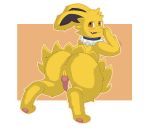  &lt;3 &lt;3_eyes 3_toes animal_genitalia animal_penis anus backsack balls blush bodily_fluids brown_eyes butt canine_penis chest_tuft collar drooling eeveelution feral fluffy fluffy_ears fur genitals h2o2 hi_res jolt_(wm149) jolteon knot looking_at_viewer looking_back male nintendo pawpads penis pink_pawpads pok&eacute;mon pok&eacute;mon_(species) saliva solo toes tuft video_games yellow_body yellow_fur 