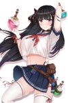 1girl black_hair character_request copyright_request fou_zi highres potion red_eyes skindentation thighhighs white_background 