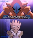  2016 alien alternate_species armor cape clothing cosplay crossover crossover_cosplay deoxys english_text half-closed_eyes hitmonchan humanoid humor legendary_pok&eacute;mon lord_boros male mgx0 narrowed_eyes nintendo okay one-punch_man one_(manga) parody pok&eacute;mon pok&eacute;mon_(species) saitama_(one-punch_man) subtitled text video_games 