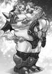  andvari armor beard bulge butt chernobog clothing demon dwarf facial_hair hi_res horn hug humanoid male male/male markwulfgar monochrome musclegut mustache size_difference speedo swimwear tailwag tokyo_afterschool_summoners unconvincing_armor video_games 