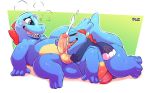  balls blush bodily_fluids cum duo erection genital_fluids genitals hi_res male male/male nintendo oral penis pok&eacute;mon pok&eacute;mon_(species) raburigaron totodile video_games 