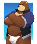  2020 anthro asian_clothing belly brown_body brown_fur bulge clothing east_asian_clothing fundoshi fur hi_res humanoid_hands japanese_clothing juuichi_mikazuki male mammal morenatsu navel o-ro overweight overweight_male solo underwear ursid 