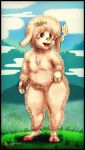  2020 anthro black_eyes blush bovid caprine digital_media_(artwork) female floppy_ears flower fluffy fur hair happy hello_kitty_(series) hi_res hooves mammal my_sweet_piano open_mouth plant pose sanrio sheep smile solo tongue white_body white_fur white_hair white_nose yourfavoritelemonade 