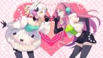  2girls elbow_gloves gloves happy_synthesizer_(vocaloid) headphones megurine_luka sogawa66 thighhighs vocaloid yuzuha_(channel) yuzuha_(yuzuha_virtual) 