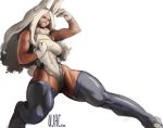  2020 animal_humanoid breasts clothed clothing female gloves hair handwear humanoid lagomorph lagomorph_humanoid legwear leotard leporid_humanoid mammal mammal_humanoid muscular muscular_female my_hero_academia quads rabbit_humanoid rumi_usagiyami solo thick_thighs thigh_highs ujac white_hair 