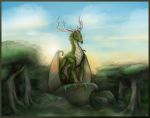  absurd_res antlers claws dragon feral hi_res horn hybrid portrait scalie sirtroglodon solo wings 