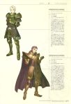  2boys armor arms_behind_back beard cape character_profile crazy_eyes facial_hair fernand_(fire_emblem) fire_emblem fire_emblem_echoes:_shadows_of_valentia full_body hidari_(left_side) highres looking_at_viewer multiple_boys non-web_source official_art purple_hair scan serious shrugging slayde_(fire_emblem) smile standing translation_request white_hair 