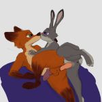  1:1 anal anal_penetration animal_genitalia animal_penis anthro anthro_on_anthro anus balls brown_body brown_fur butt canid canine canine_penis cerebral_knievel dildo disney double_dildo duo feeldoe female fox fur genitals grey_background grey_body grey_fur hi_res judy_hopps kissing lagomorph leporid male male/female mammal nick_wilde nude pegging penetration penis pussy rabbit red_fox sex sex_toy simple_background toying_partner zootopia 