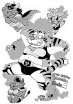  2012 anthro belly bovid bovine cattle dragon eyes_closed felid group kemono lagomorph leporid male mammal monochrome mouse murid murine overweight overweight_male pantherine rabbit reptile rodent scalie snake text tiger wantaro 
