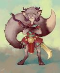  4_horns anthro armpitcore420 claws clothed clothing crossed_arms dipstick_tail full-length_portrait fur hi_res horn looking_at_viewer mammal multi_horn multicolored_tail portrait solo 
