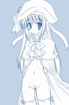  akane_souichi bandaid bandaid_on_pussy bottomless buttons cape hat large_buttons little_busters! long_hair monochrome no_panties noumi_kudryavka solo 