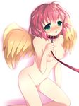  breasts collar feathered_wings feathers green_eyes harpy harpy_(puyopuyo) leash madou_monogatari medium_breasts monster_girl nipples non-web_source nude pink_hair pussy puyopuyo solo wings 