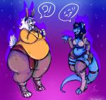  curvaceous curvy_figure danji-isthmus dragon hi_res lagomorph leporid mammal obese overweight rabbit speech_bubble thick_thighs voluptuous 