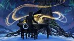  16:9 2020 anthro canid canine canis detailed_background digital_media_(artwork) domestic_dog husky keyboard_instrument lynncore male mammal musical_instrument night nordic_sled_dog outside piano sitting sky snow solo spitz star starry_sky tree 