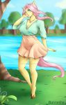  animal_humanoid anthro bunnynha clothed clothing equid equid_humanoid equine equine_humanoid female fluttershy_(mlp) friendship_is_magic hi_res humanoid mammal mammal_humanoid my_little_pony outside solo water watermark 